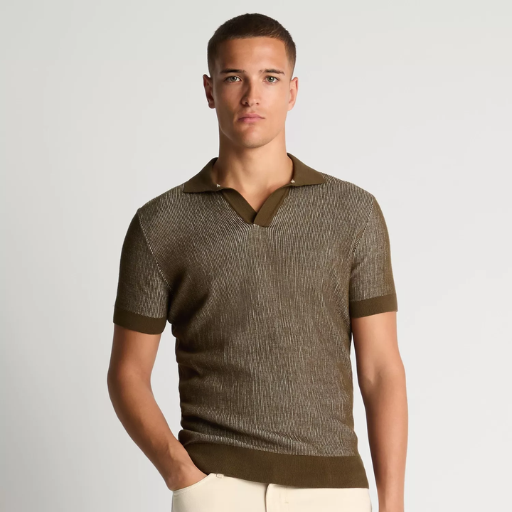 Remus Uomo Open Knit Polo Shirt Olive