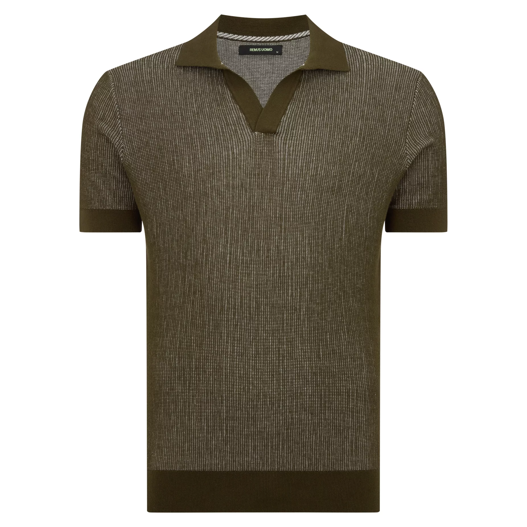 Remus Uomo Open Knit Polo Shirt Olive