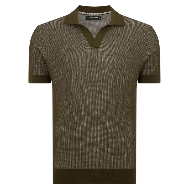 Remus Uomo Open Knit Polo Shirt Olive