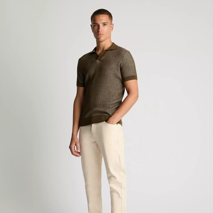 Remus Uomo Open Knit Polo Shirt Olive