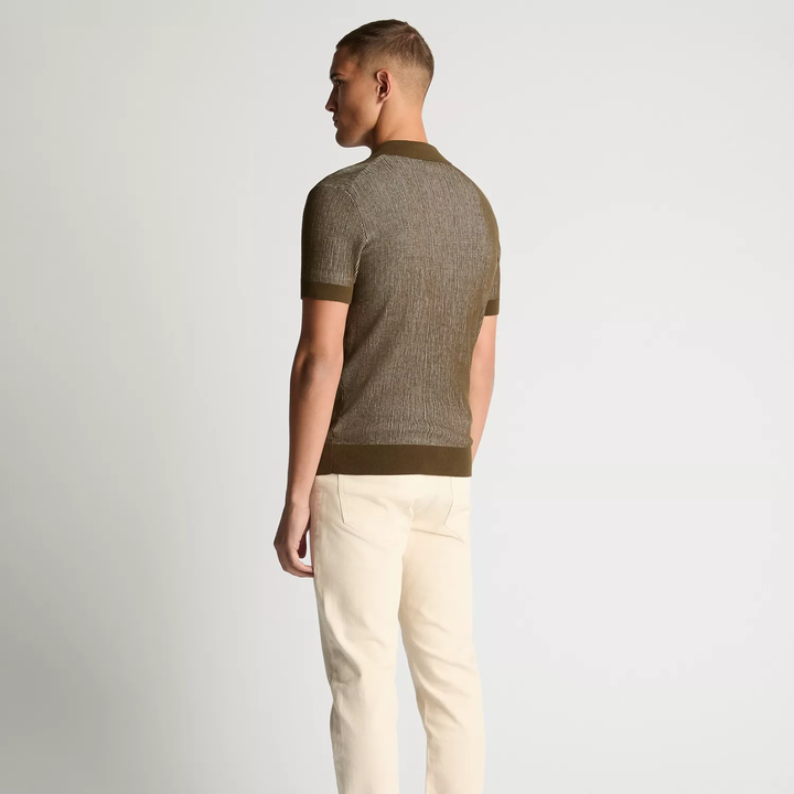 Remus Uomo Open Knit Polo Shirt Olive