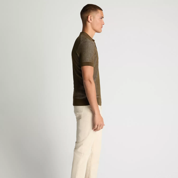 Remus Uomo Open Knit Polo Shirt Olive