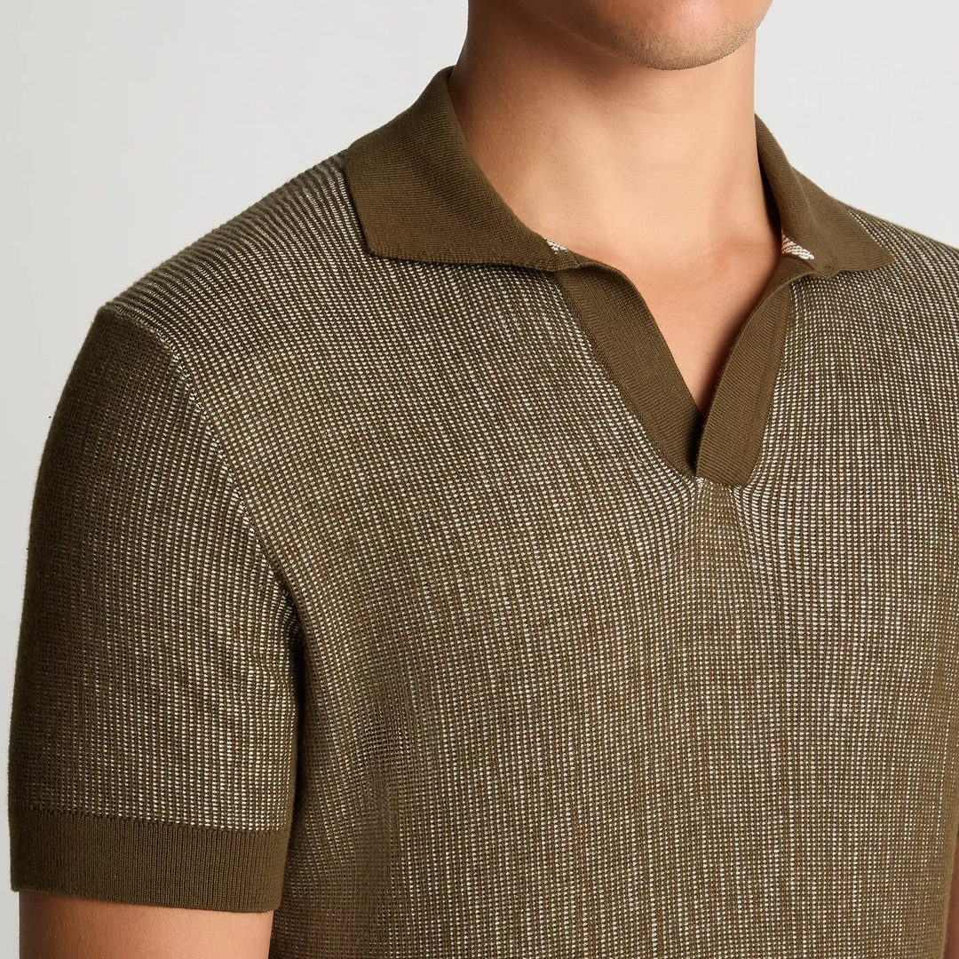 Remus Uomo Open Knit Polo Shirt Olive