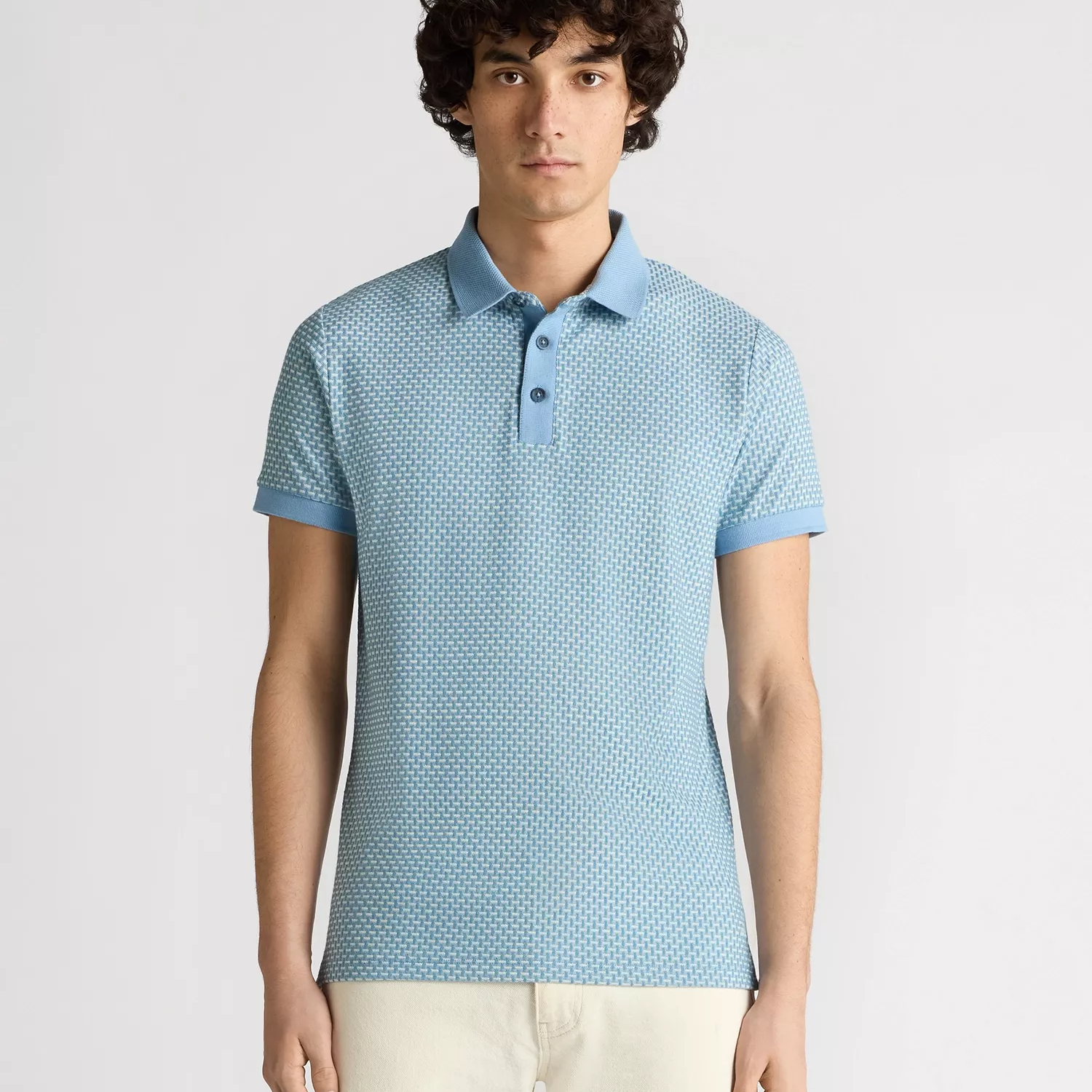 Remus Uomo Basket Weave Polo Shirt Sky