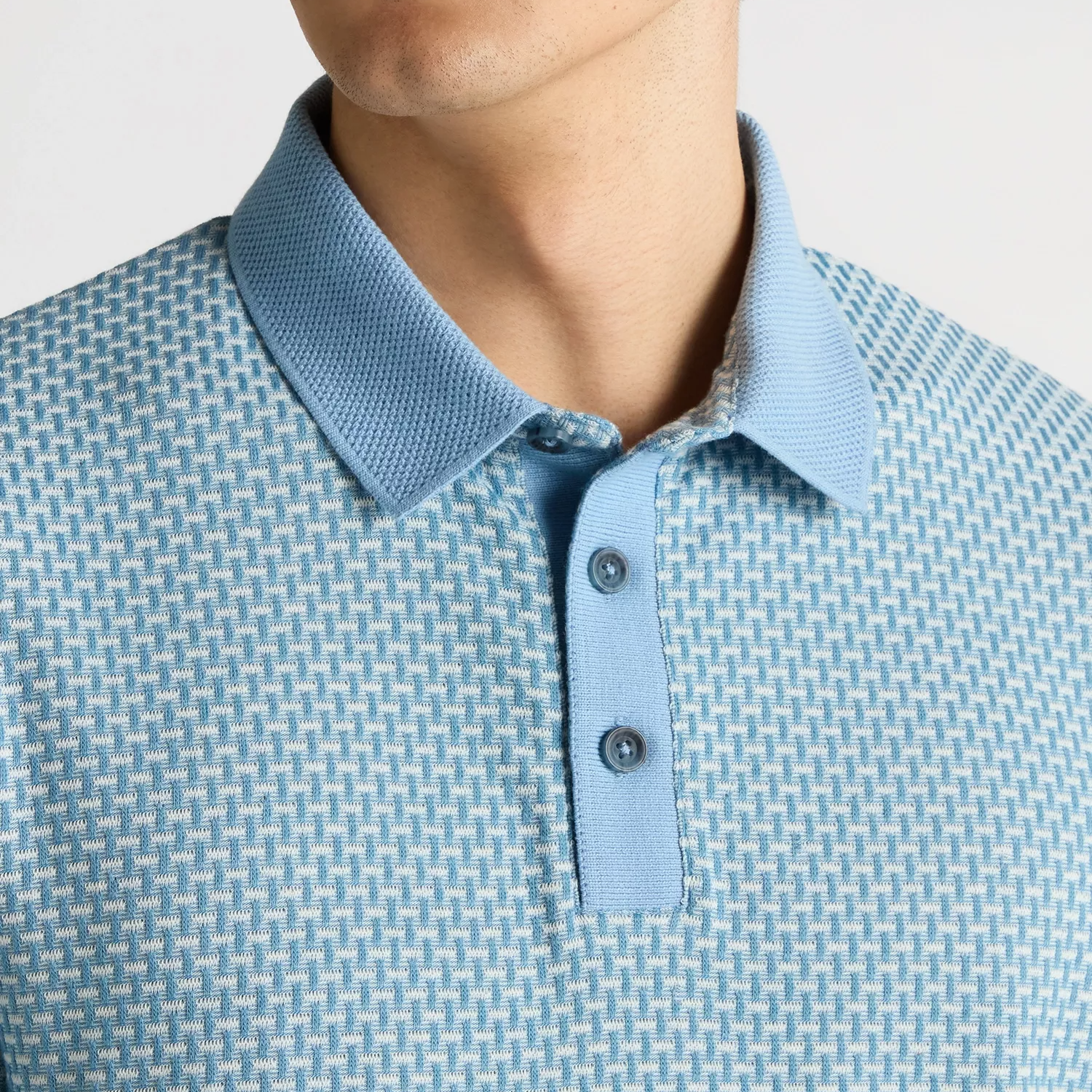 Remus Uomo Basket Weave Polo Shirt Sky