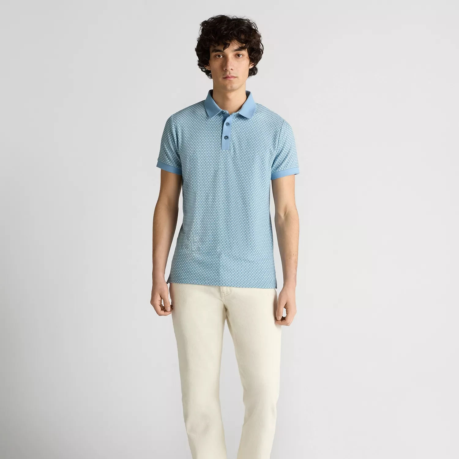 Remus Uomo Basket Weave Polo Shirt Sky
