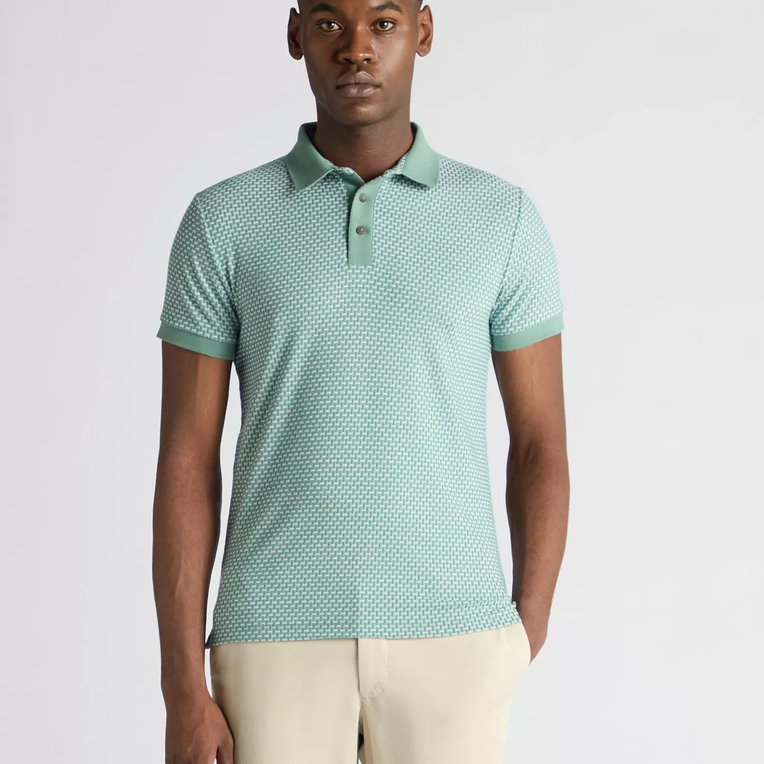 Remus Uomo Basket Weave Polo Shirt Sage