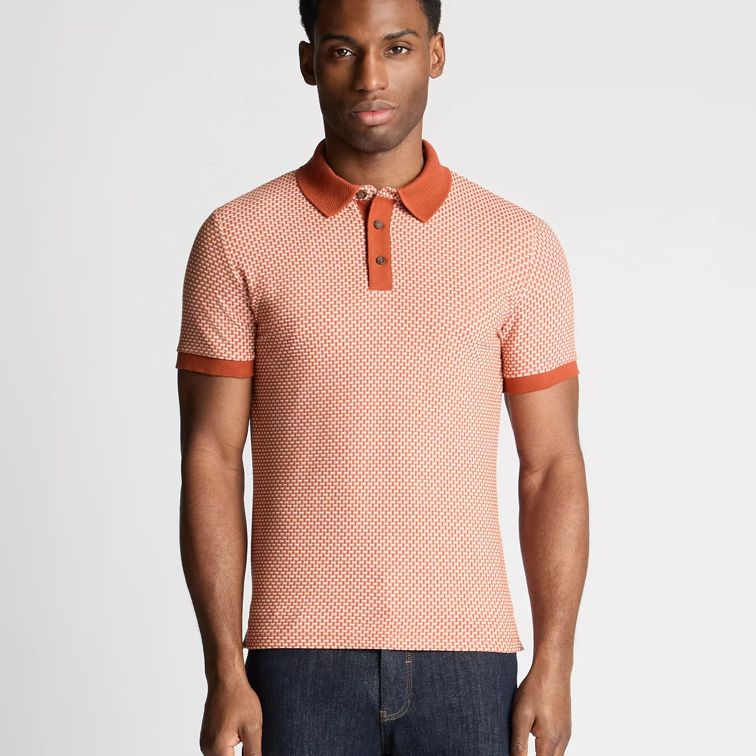 Remus Uomo Basket Weave Polo Shirt Orange