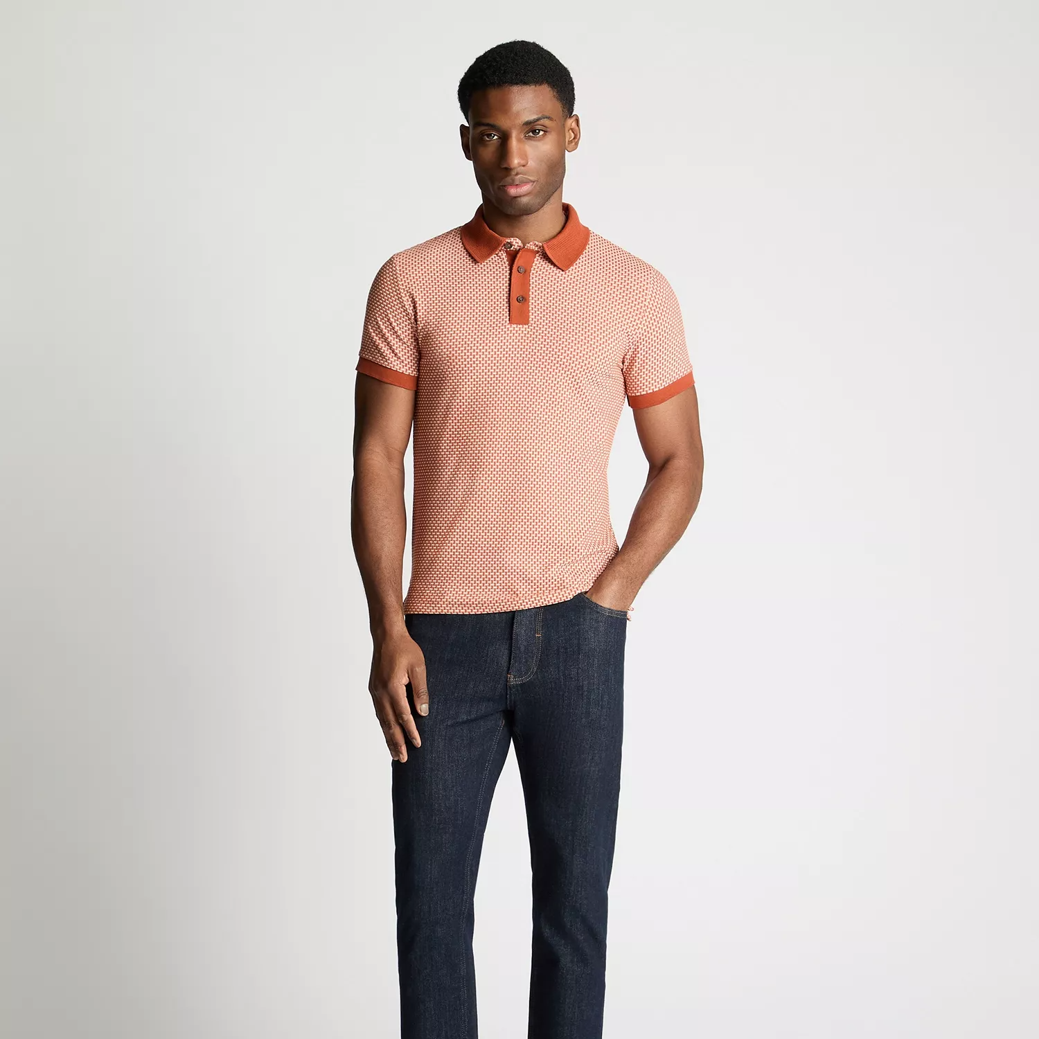 Remus Uomo Basket Weave Polo Shirt Orange