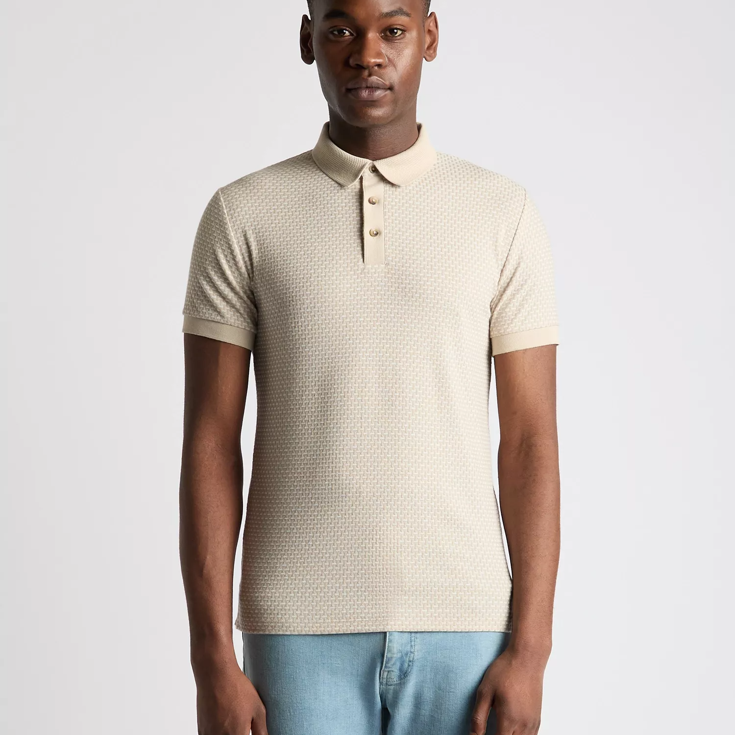 Remus Uomo Basket Weave Polo Shirt Beige
