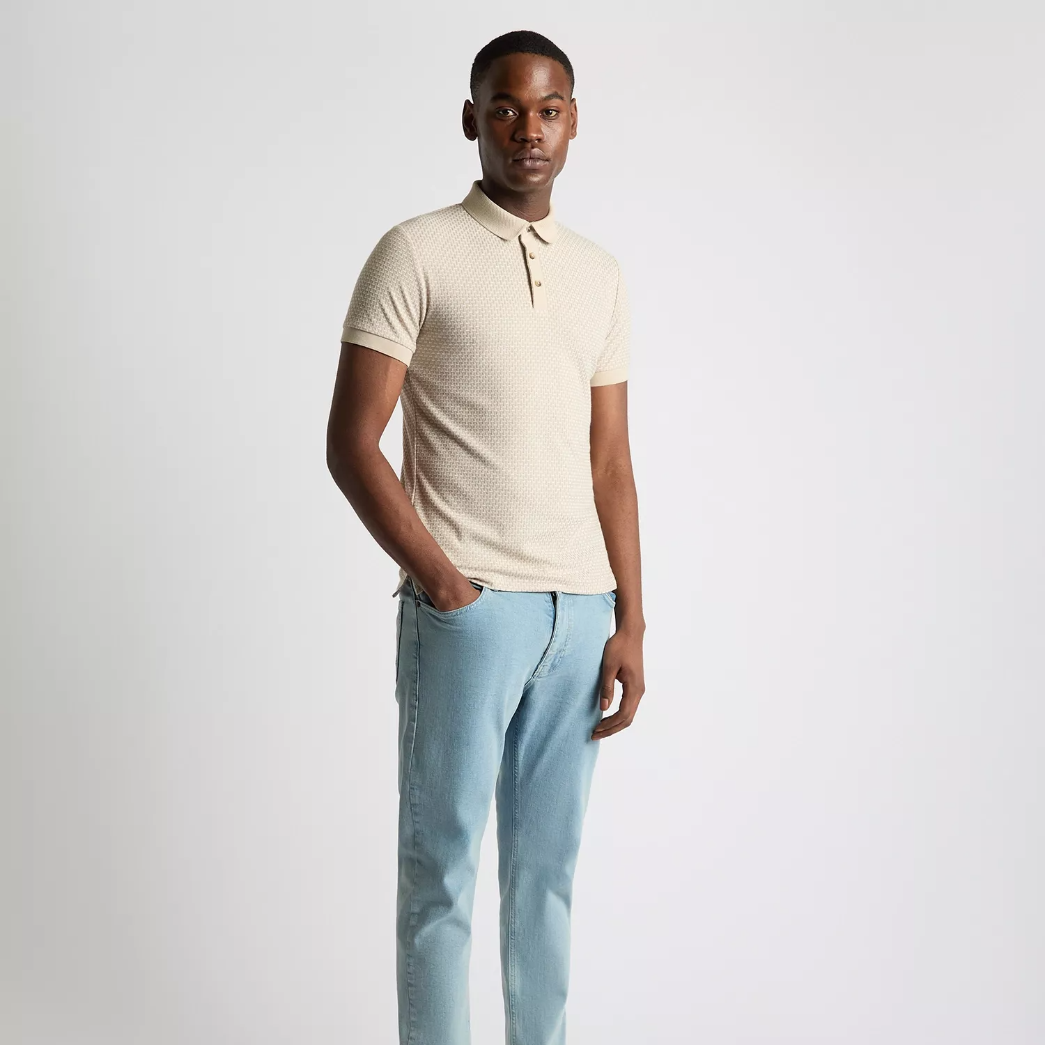 Remus Uomo Basket Weave Polo Shirt Beige