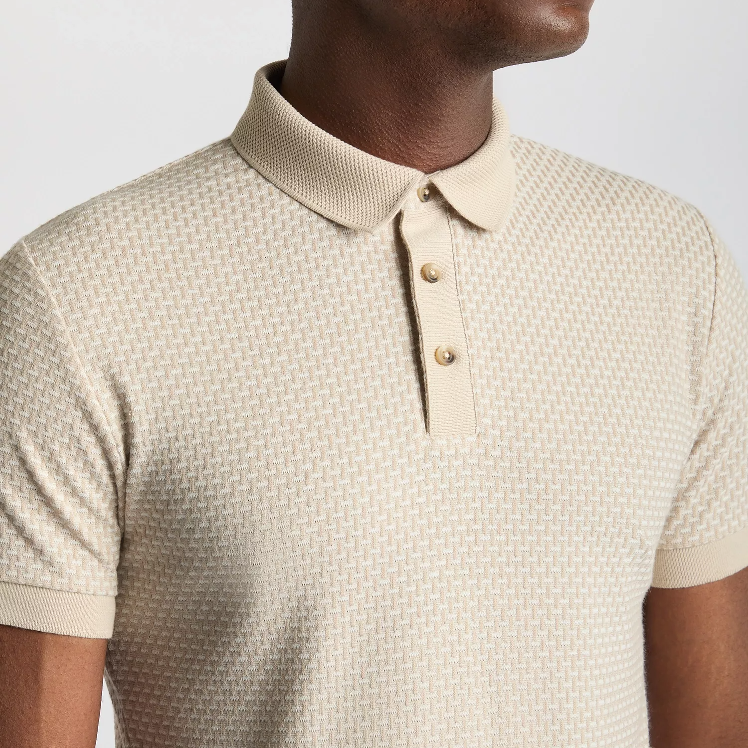 Remus Uomo Basket Weave Polo Shirt Beige
