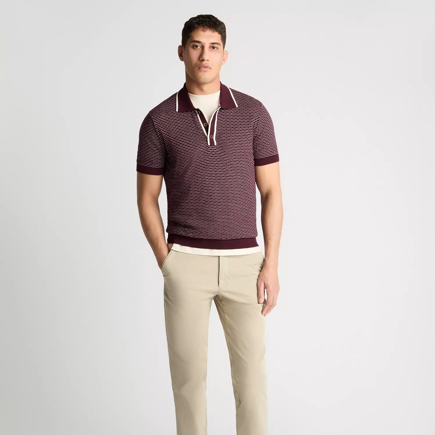 Remus Uomo Knitted Polo Shirt Burgundy
