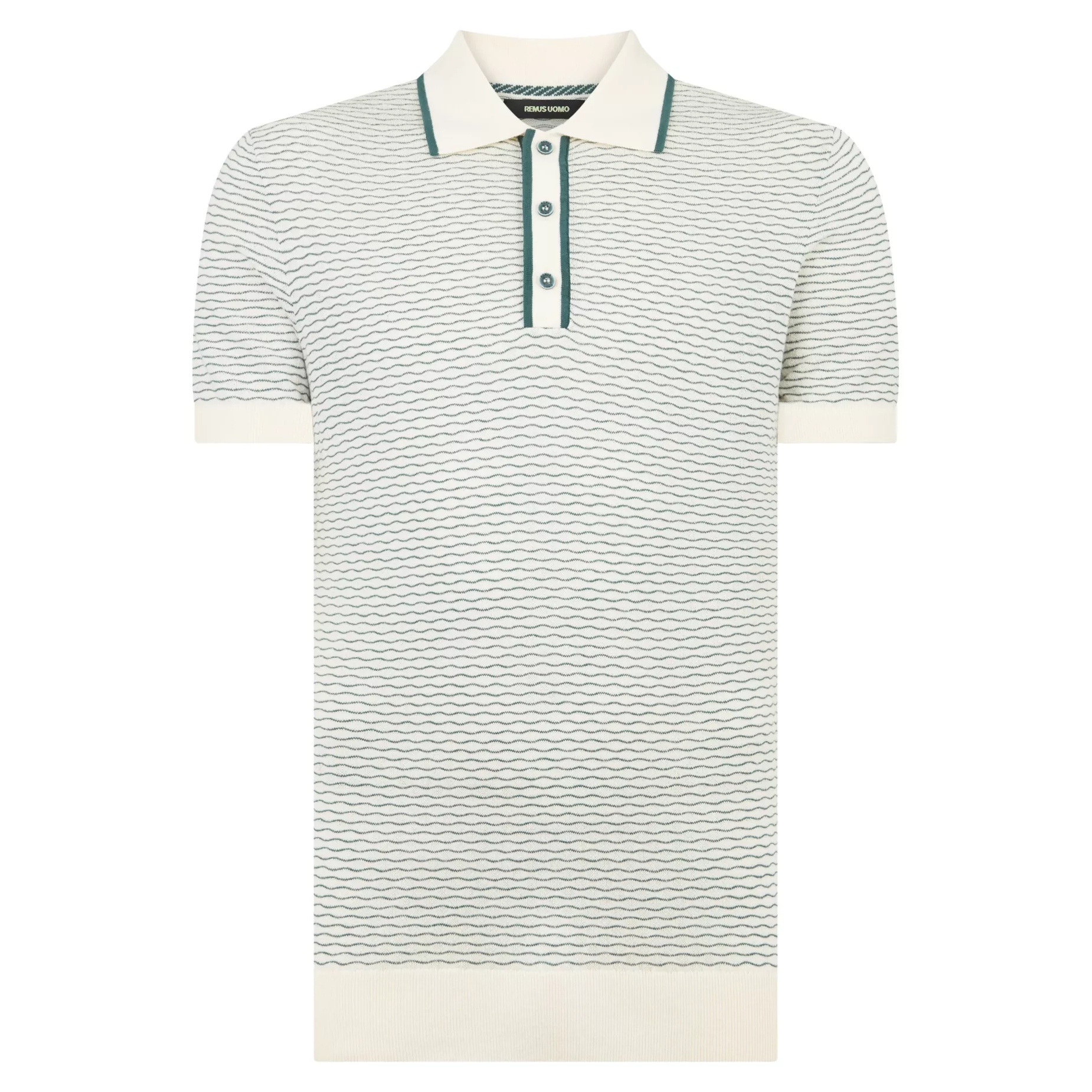 Remus Uomo Knitted Polo Shirt Cream/Green