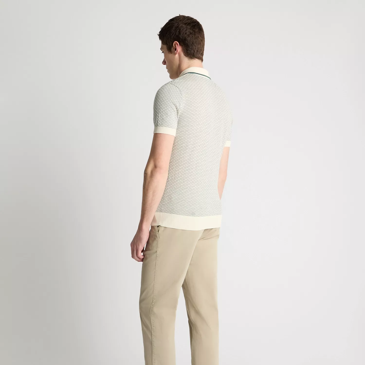 Remus Uomo Knitted Polo Shirt Cream/Green