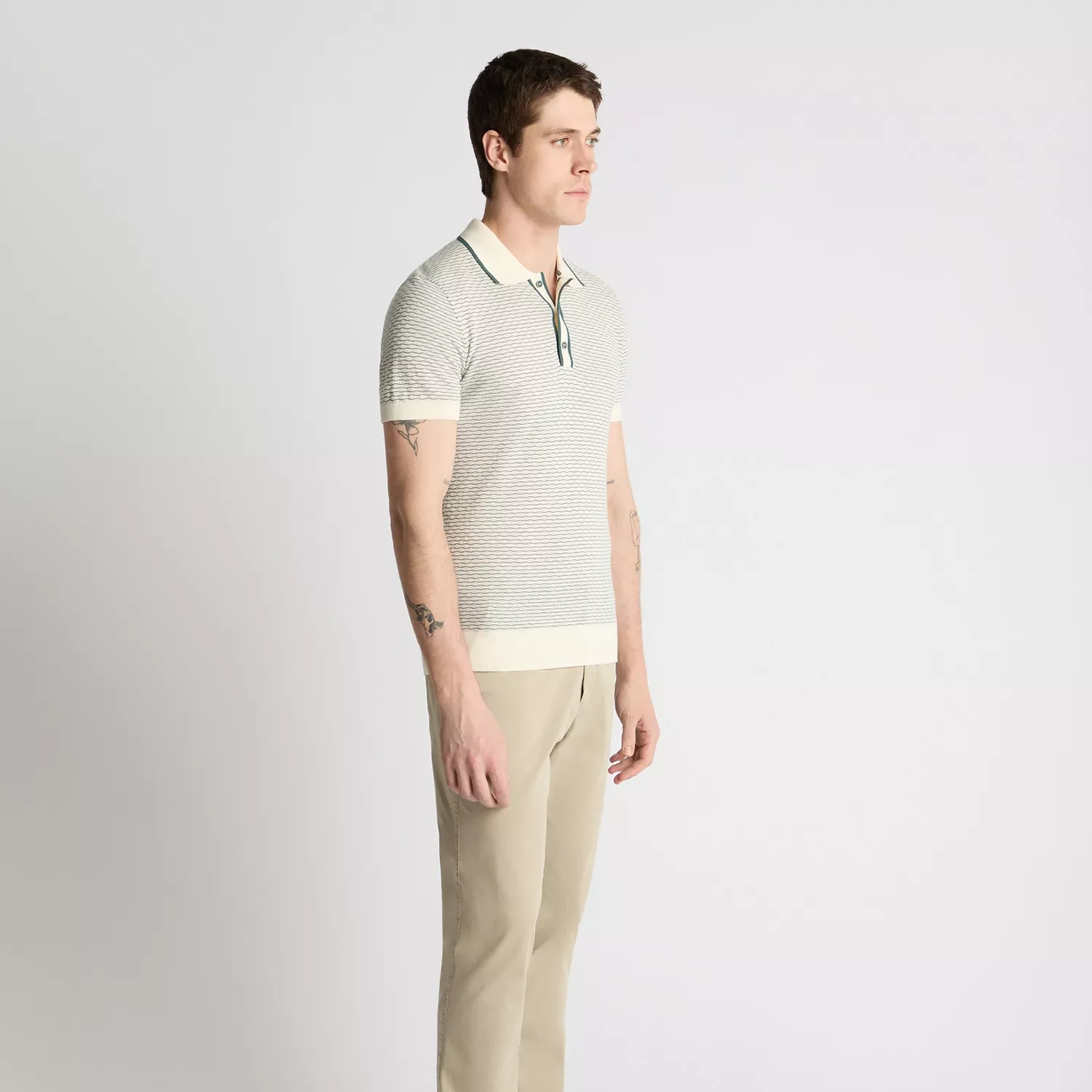 Remus Uomo Knitted Polo Shirt Cream/Green