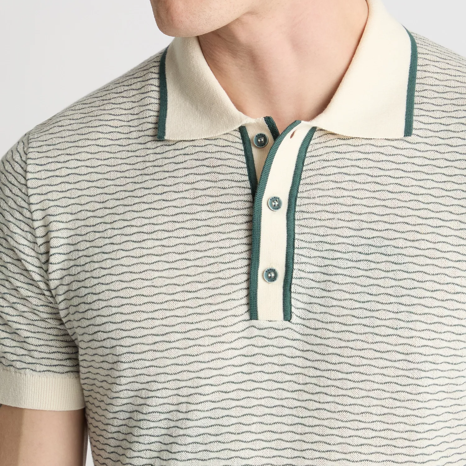 Remus Uomo Knitted Polo Shirt Cream/Green