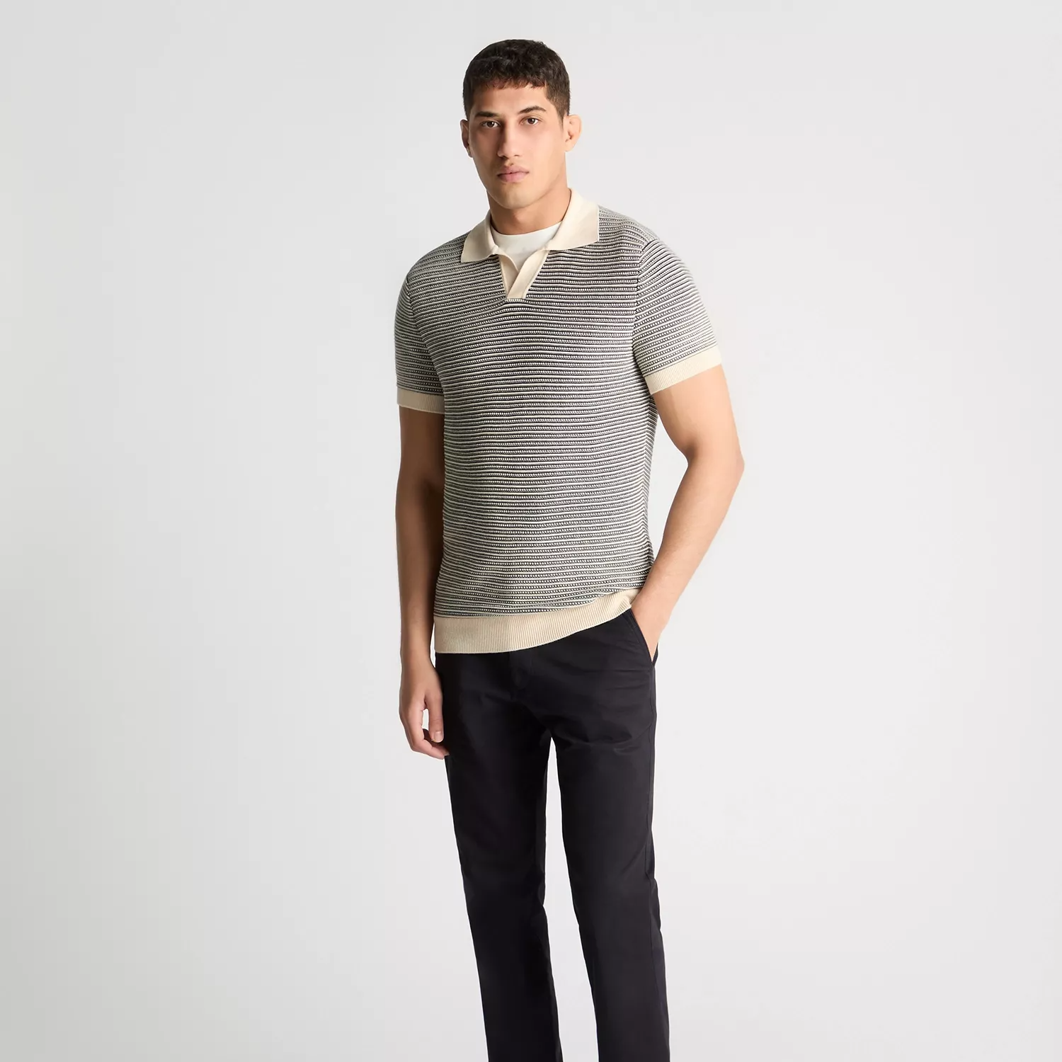 Remus Uomo Knitted Polo Shirt Navy/Cream