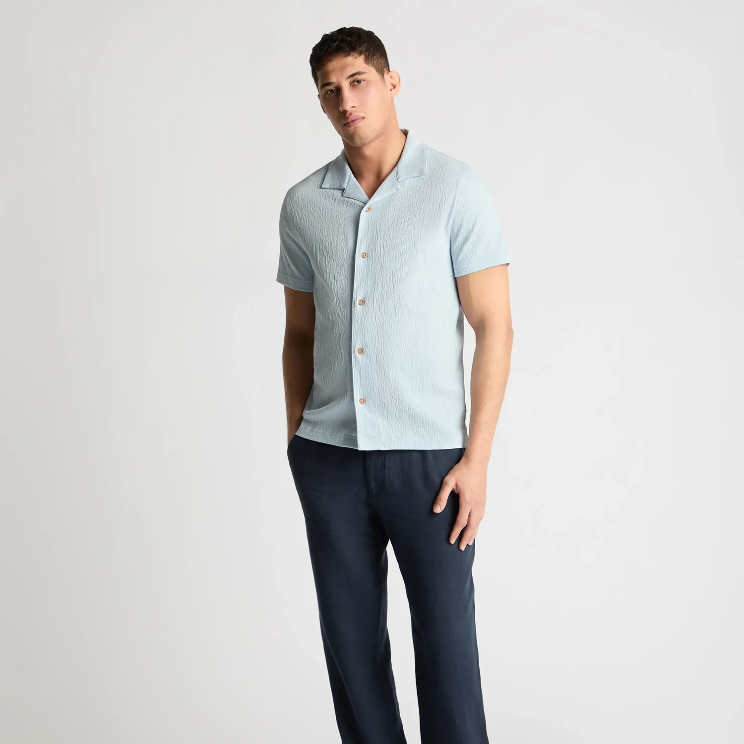 Remus Uomo Cuban Collar Shirt Sky