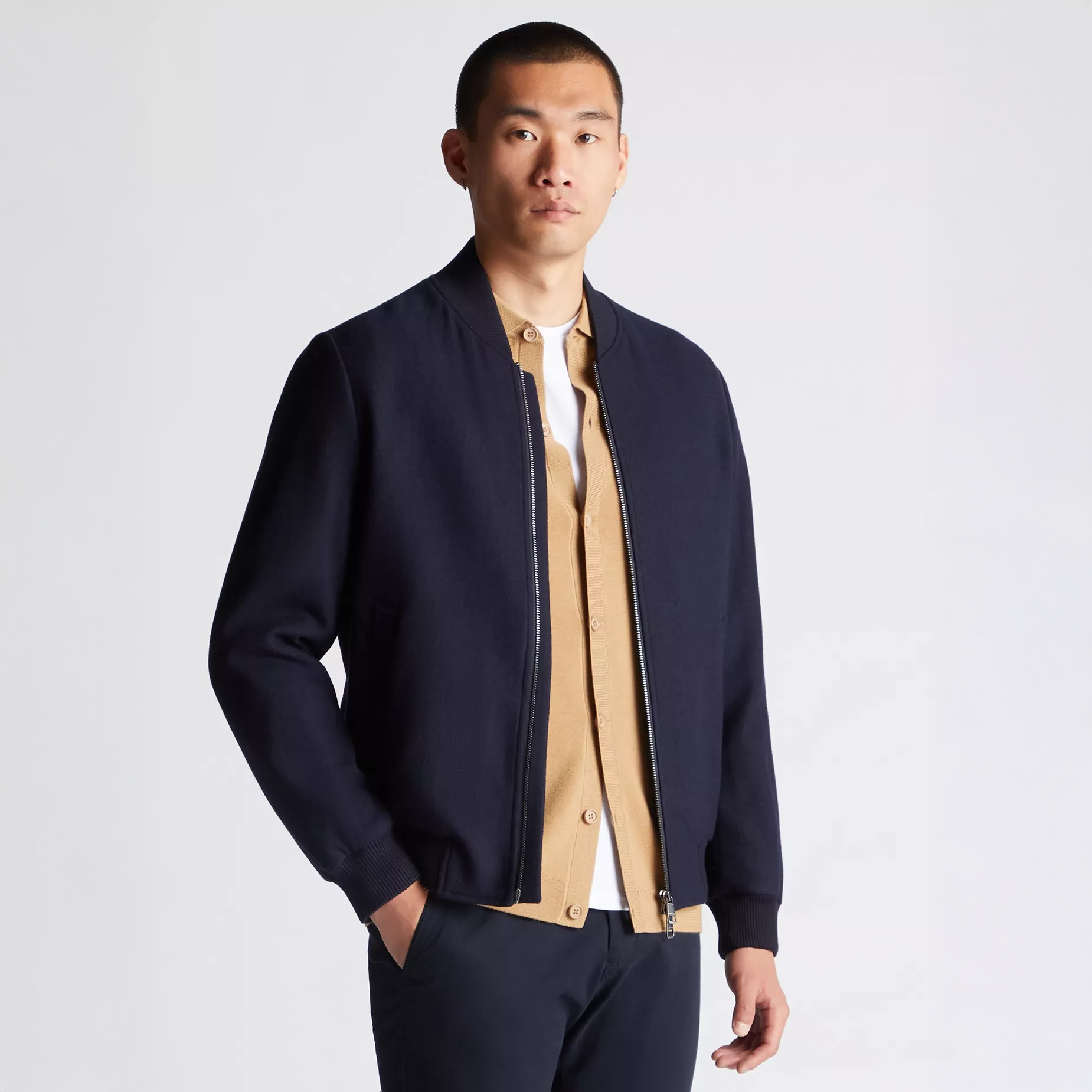 Remus Uomo Flannel Bomber Jacket Navy