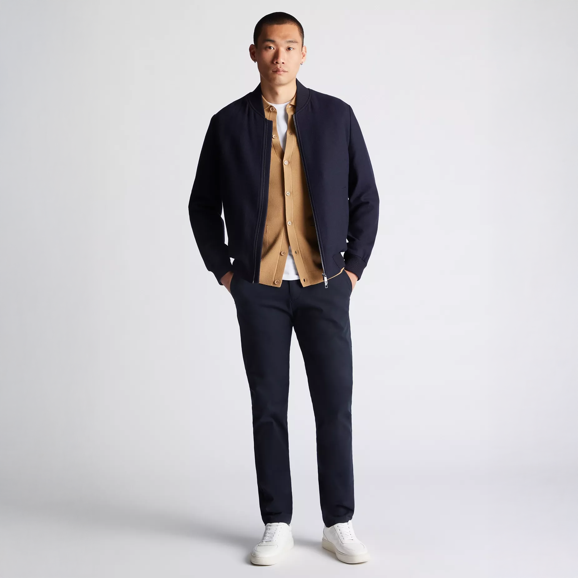 Remus Uomo Flannel Bomber Jacket Navy