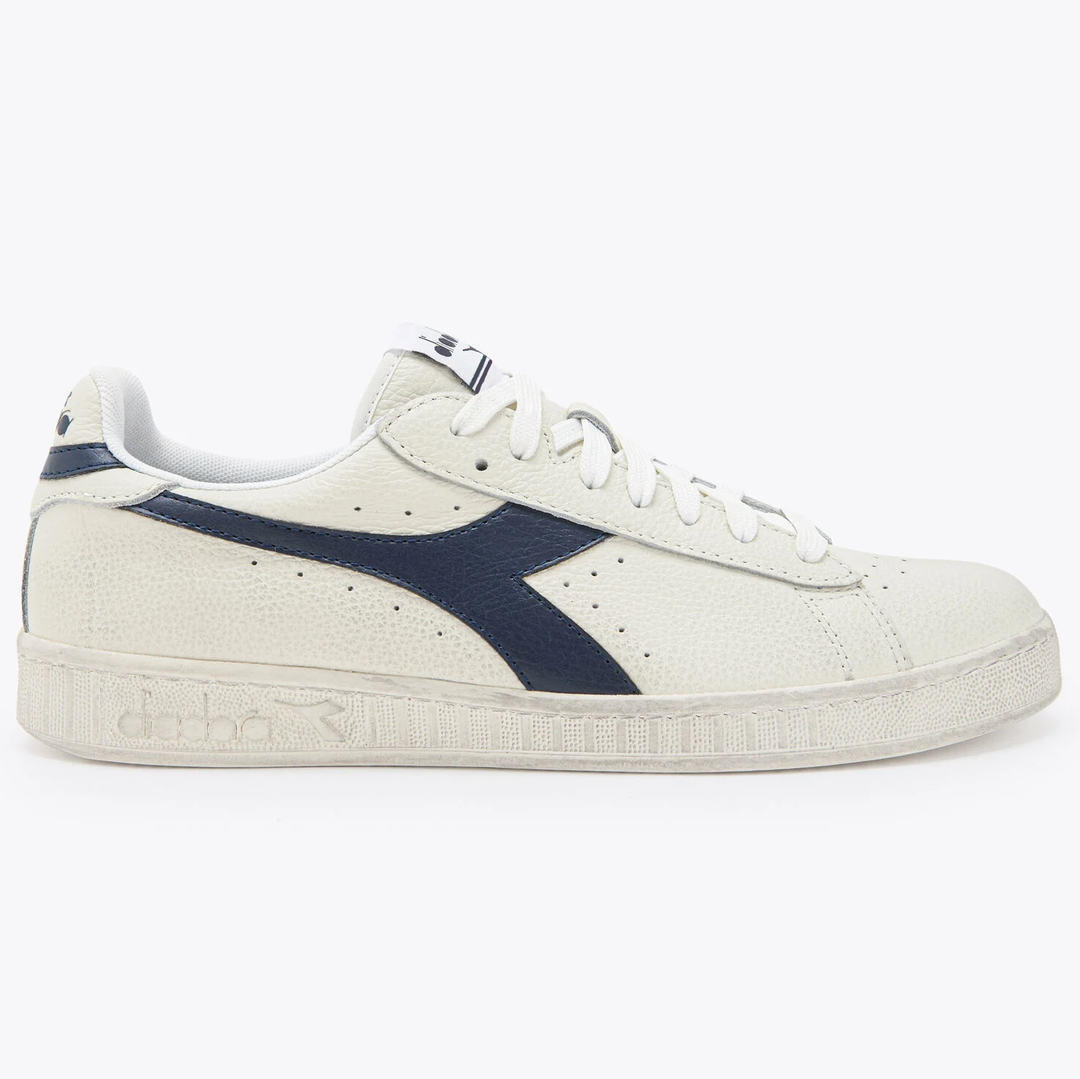 Men s Diadora Game L Low Waxed Trainers White Blue Leather Urban Menswear