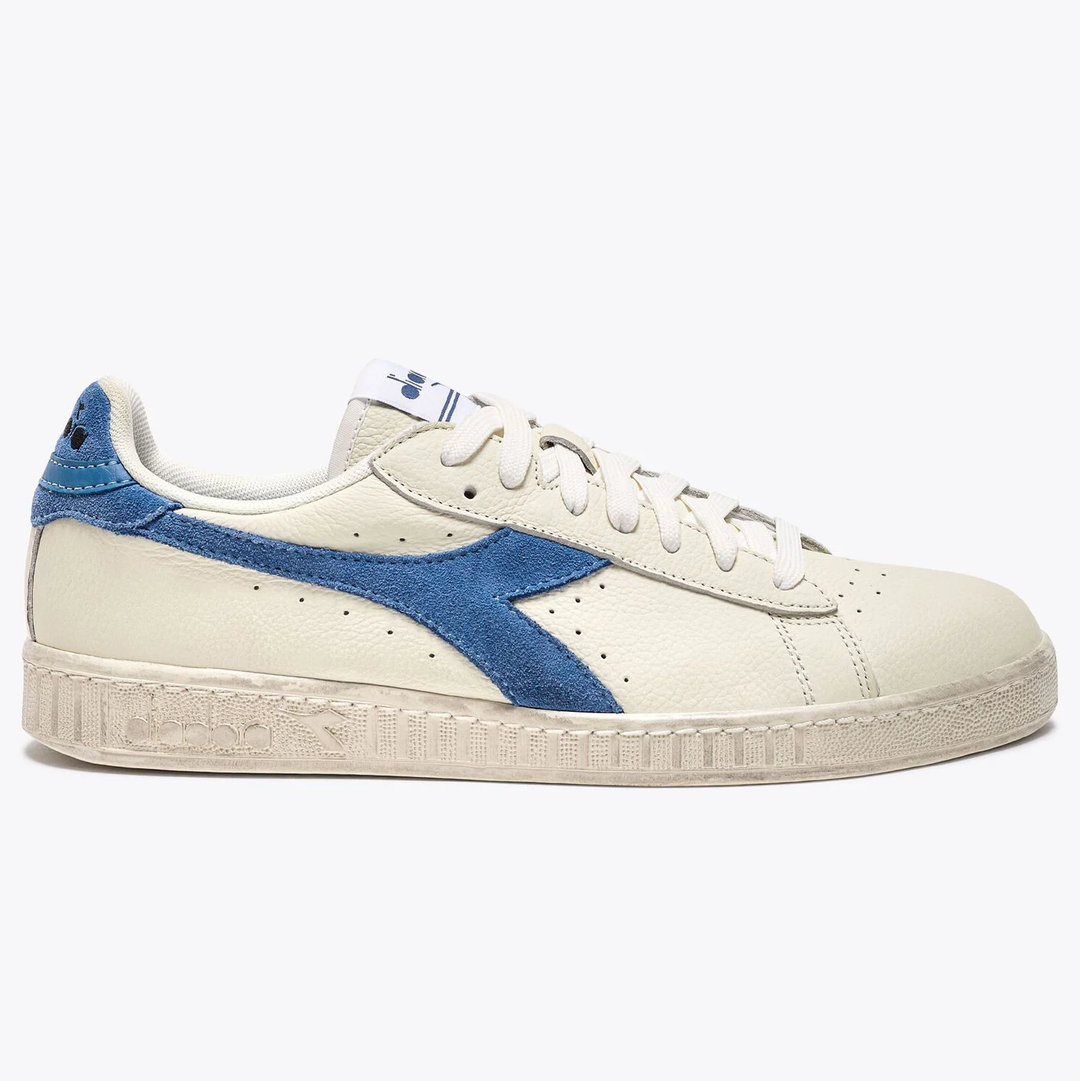 Men s Diadora Game Low Suede Pop Trainers White Faded Sky Blue