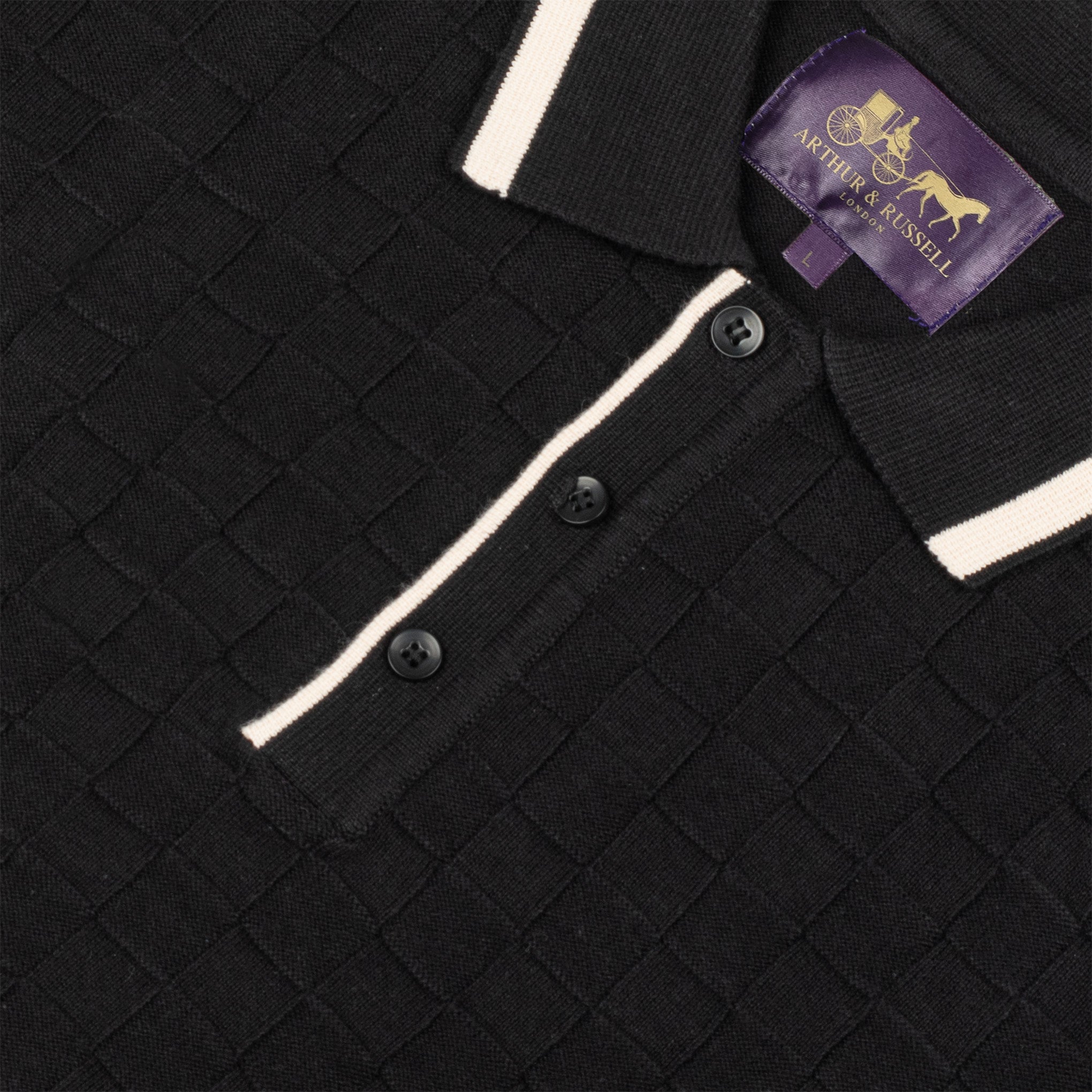 Arthur & Russell Texture Knit Polo Shirt Black