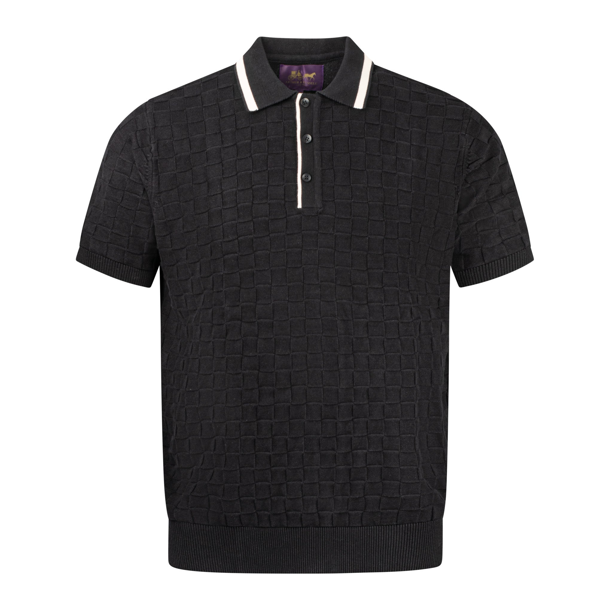 Arthur & Russell Texture Knit Polo Shirt Black