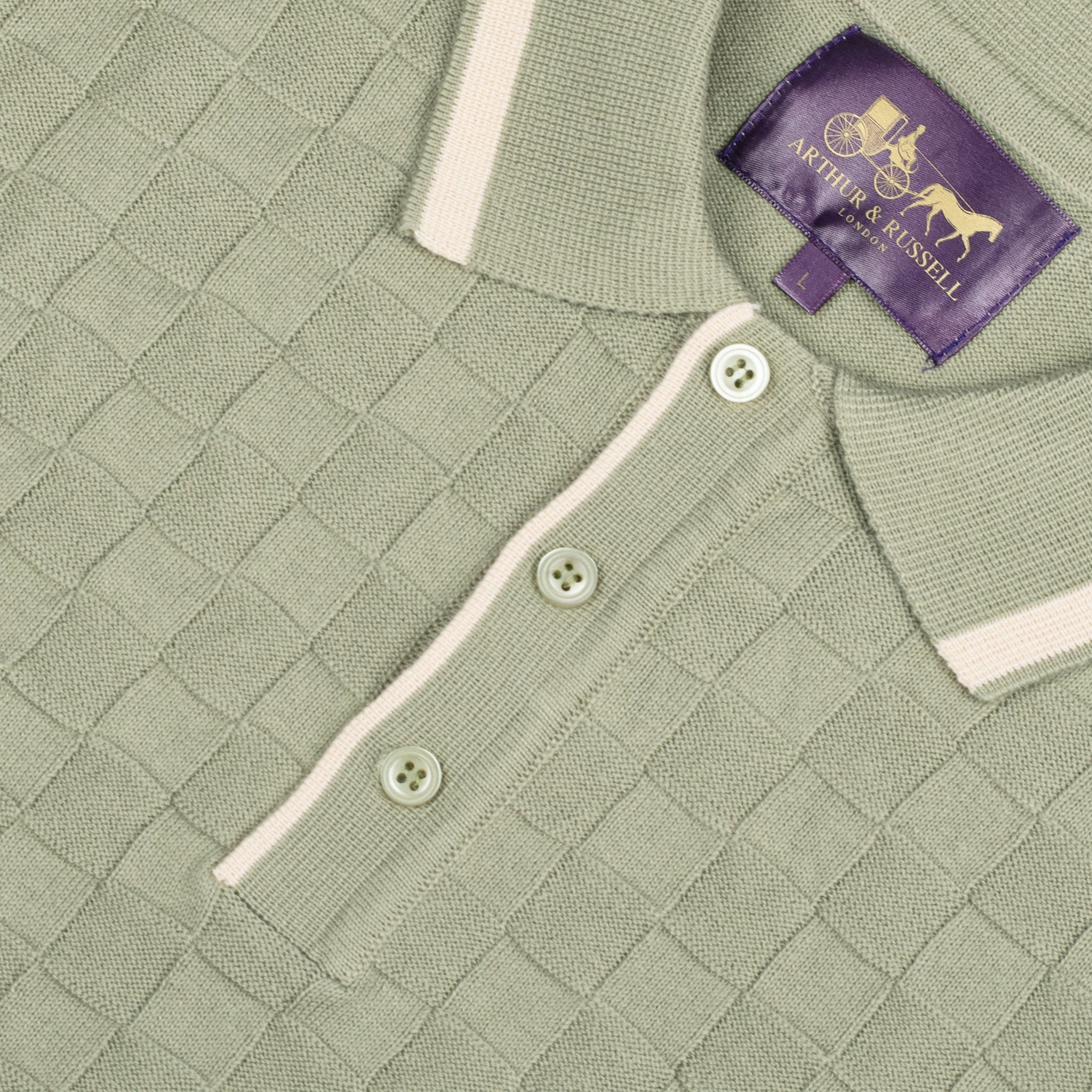Arthur & Russell Texture Knit Polo Shirt Sage