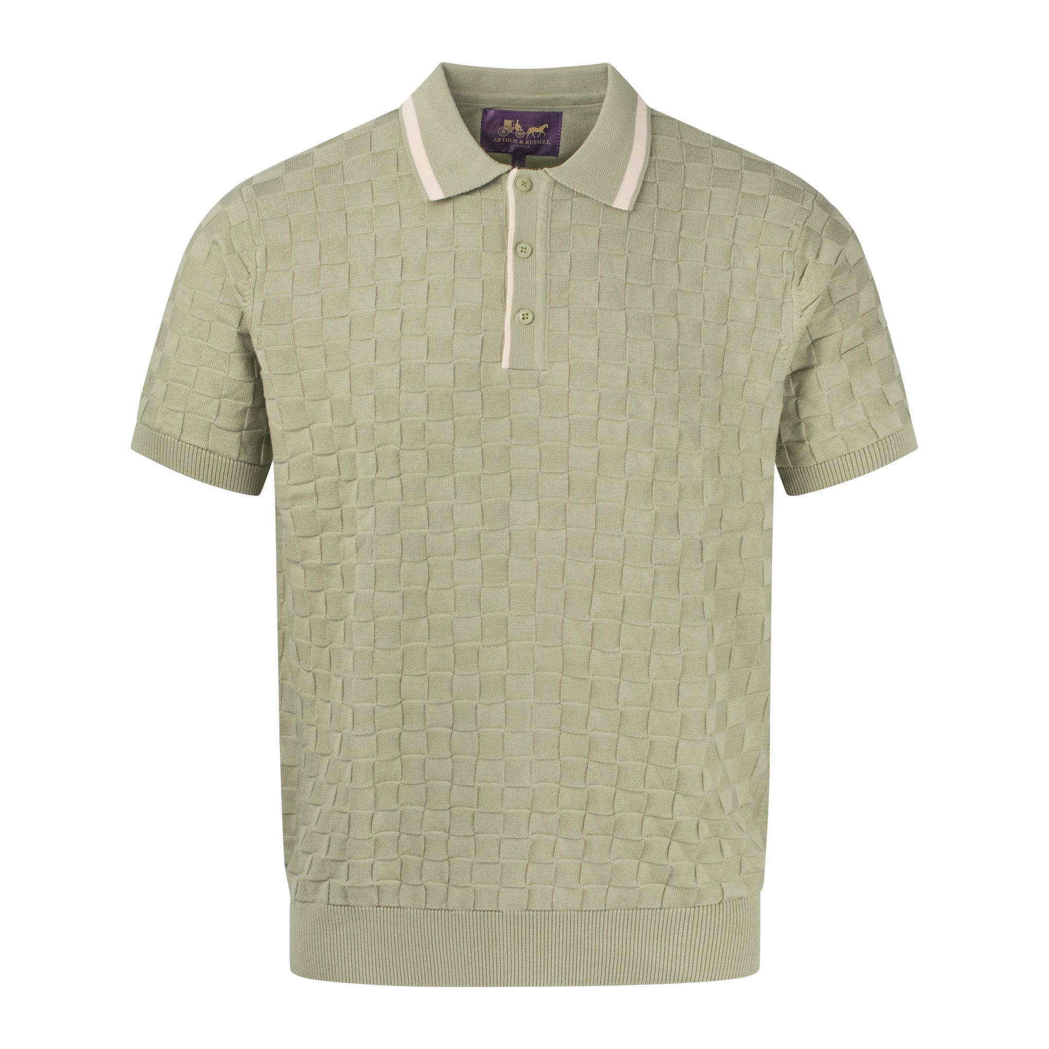 Arthur & Russell Texture Knit Polo Shirt Sage