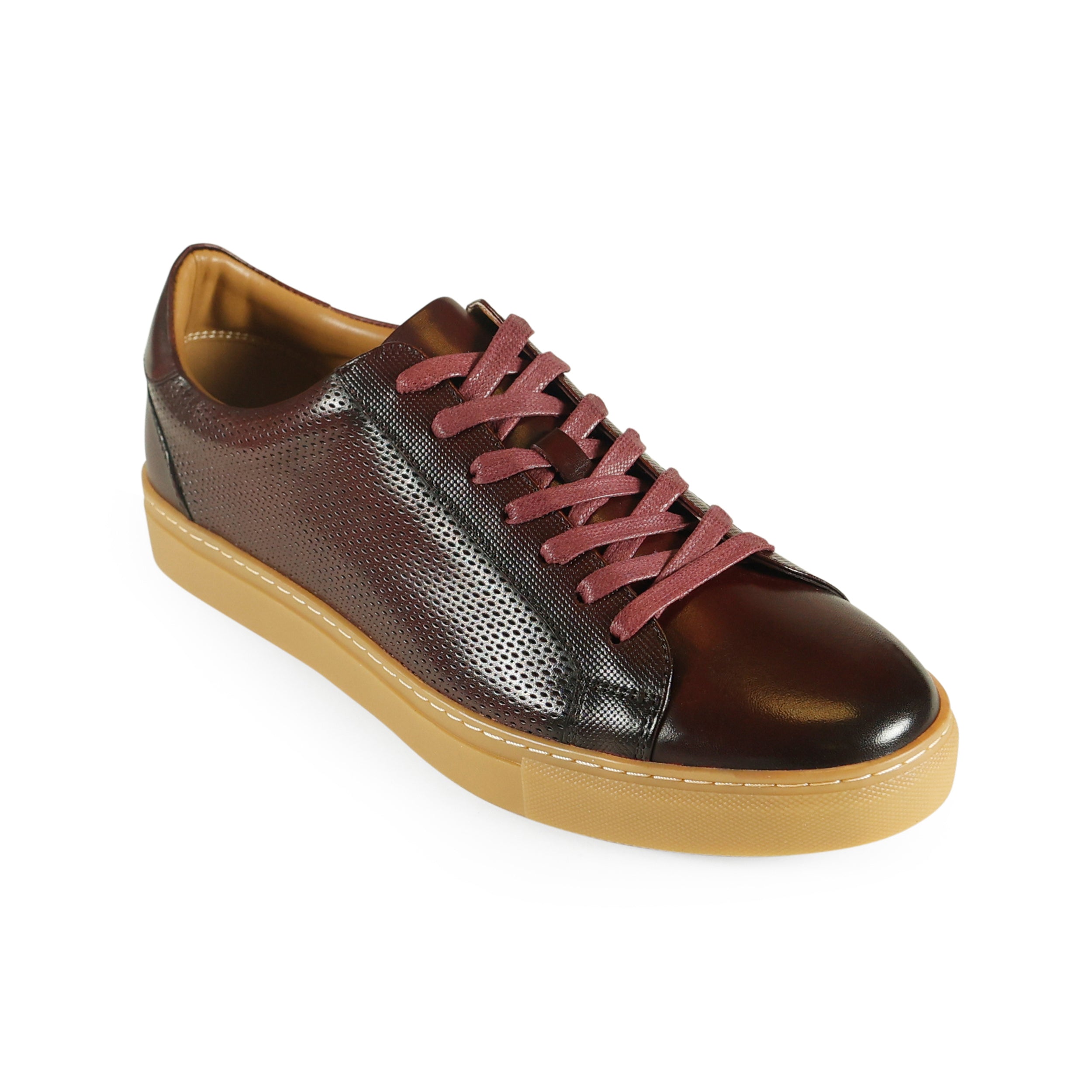 Men's Azor La Mode Pheonix Smart Leather Trainers - Burgundy Wine - Gum ...