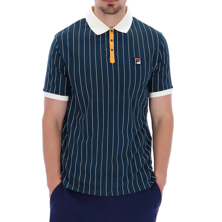 Fila Vintage BB1 Striped Polo Shirt Teal/Cream