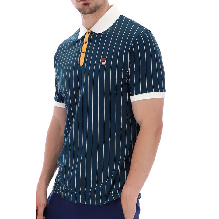 Fila Vintage BB1 Striped Polo Shirt Teal/Cream