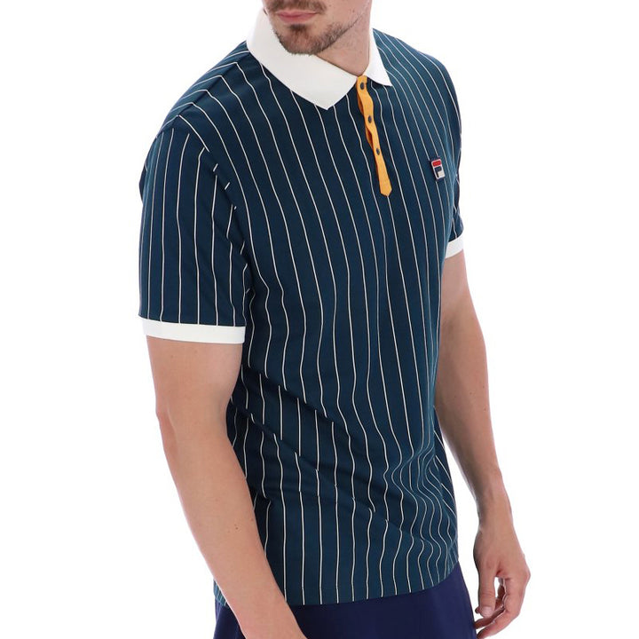 Fila Vintage BB1 Striped Polo Shirt Teal/Cream