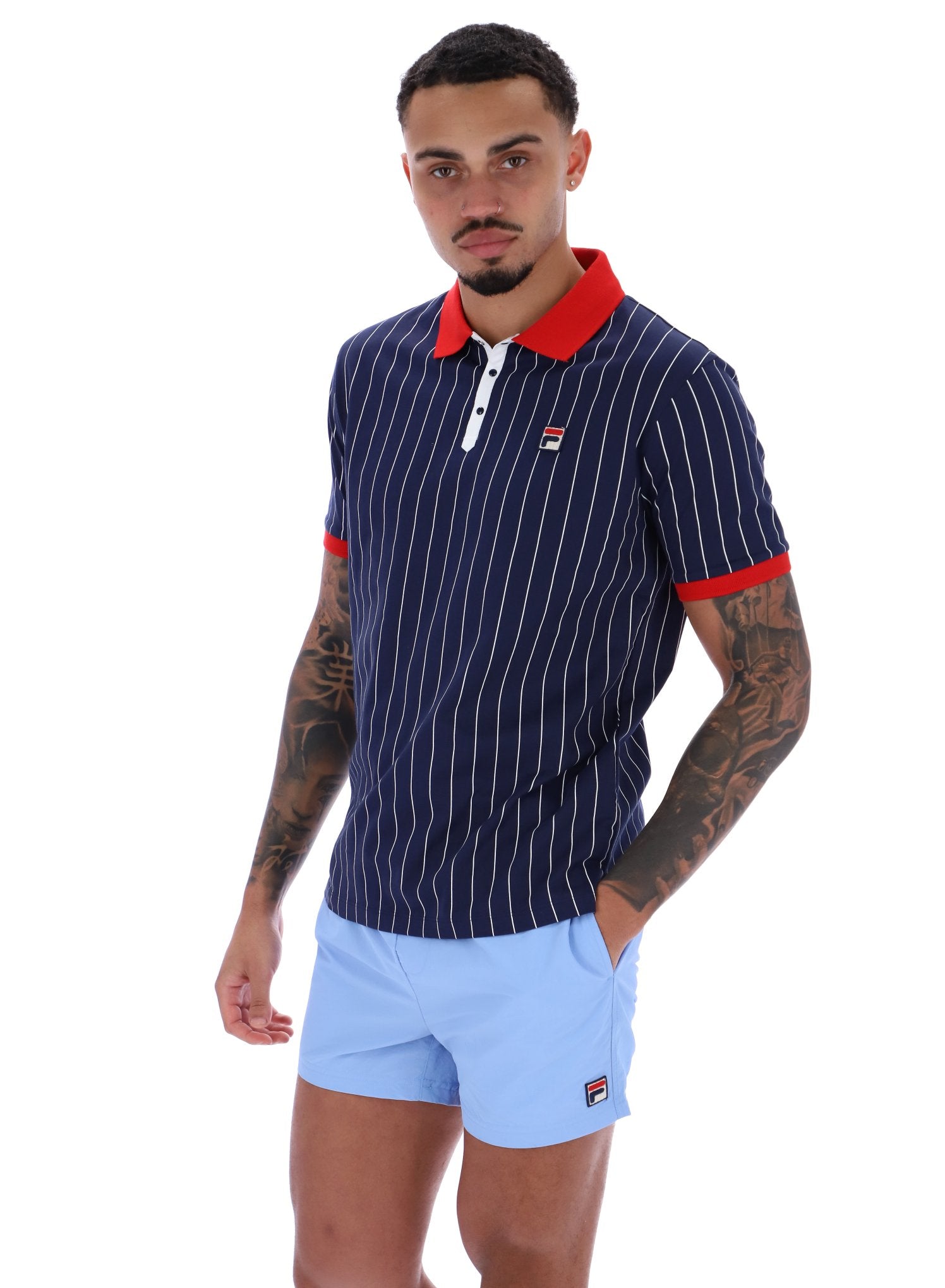Fila Vintage BB1 Striped Polo Shirt Navy/Red