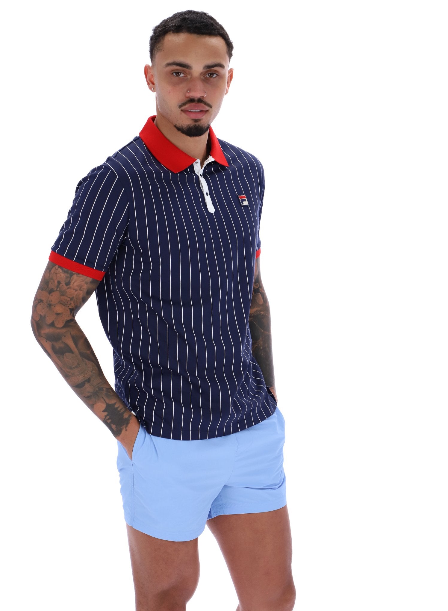 Fila Vintage BB1 Striped Polo Shirt Navy/Red