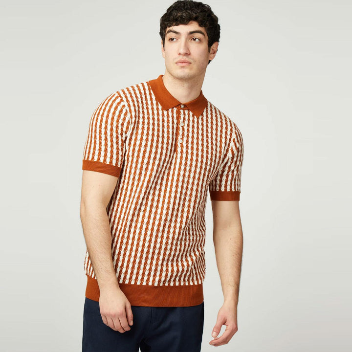Ben Sherman Twist Knit Polo Shirt Tan