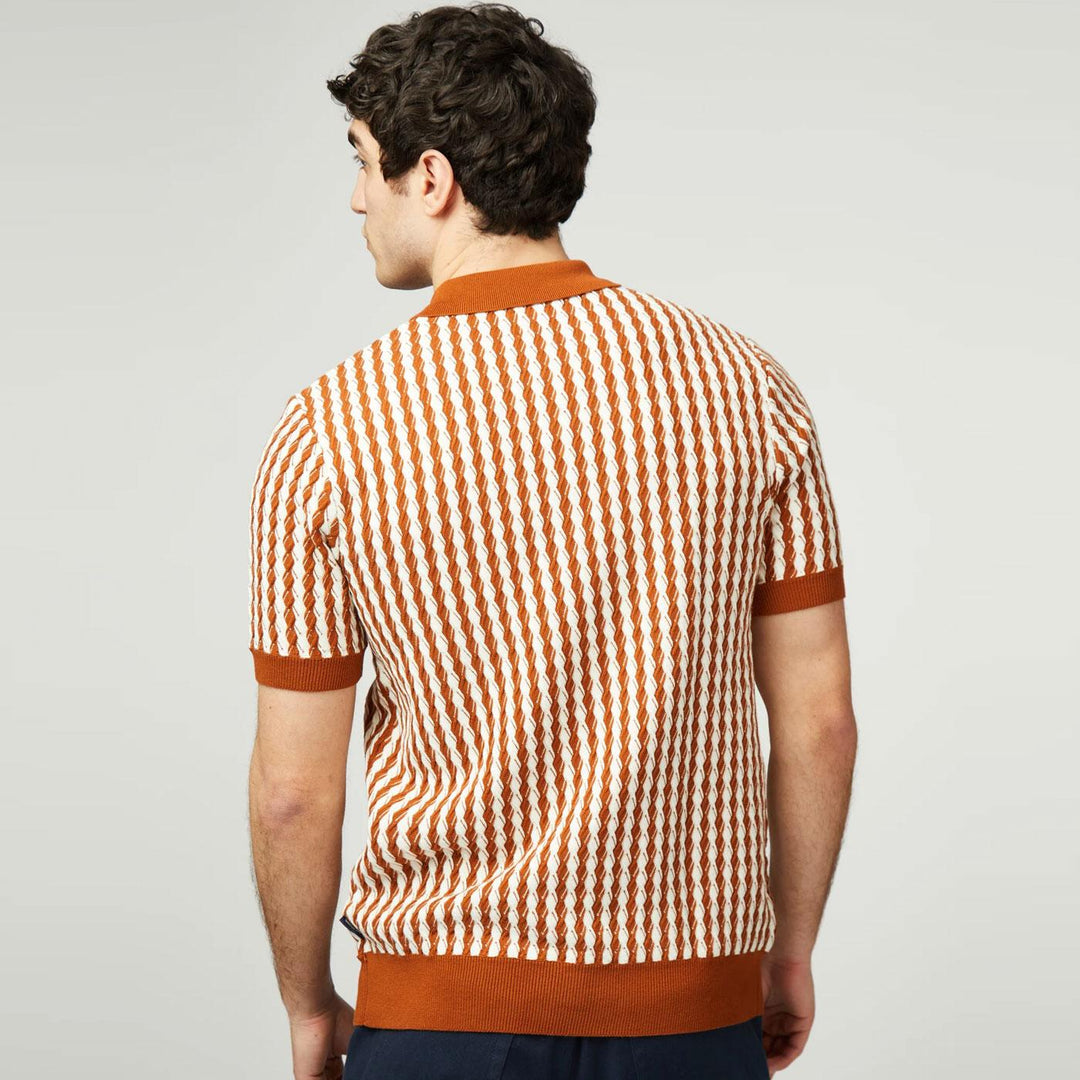Ben Sherman Twist Knit Polo Shirt Tan