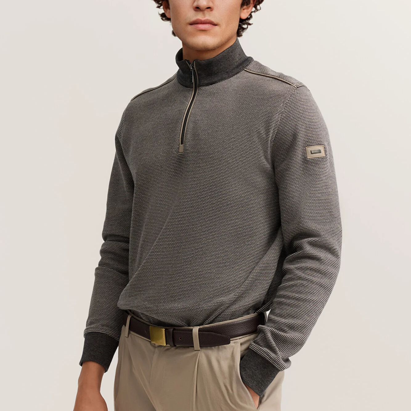 Bugatti Textured Knit Sweater Khaki