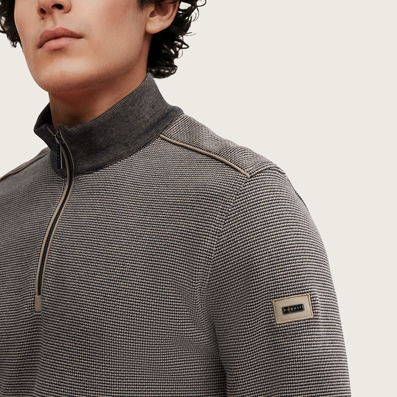 Bugatti Textured Knit Sweater Khaki