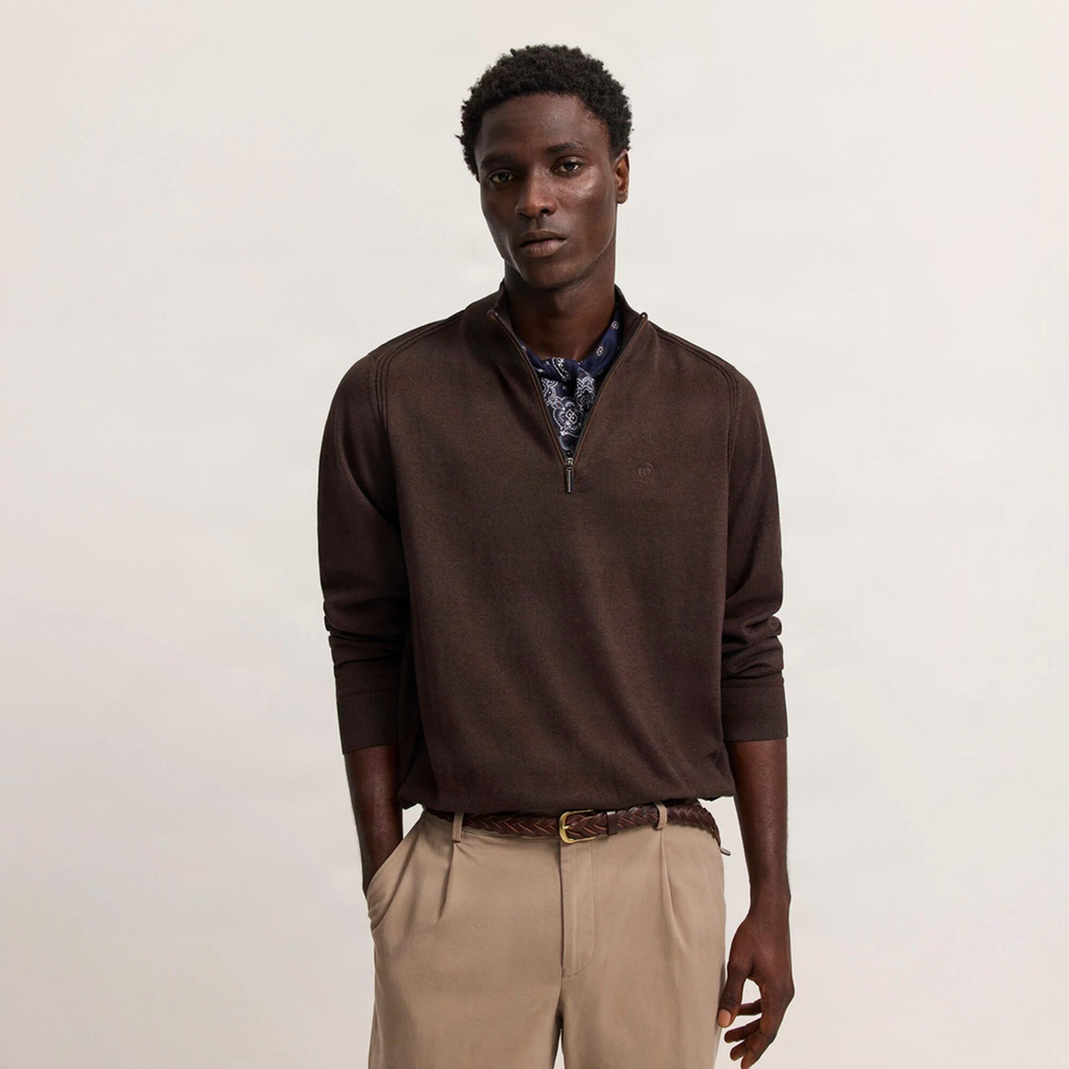 Bugatti Knit Zip Sweater Brown