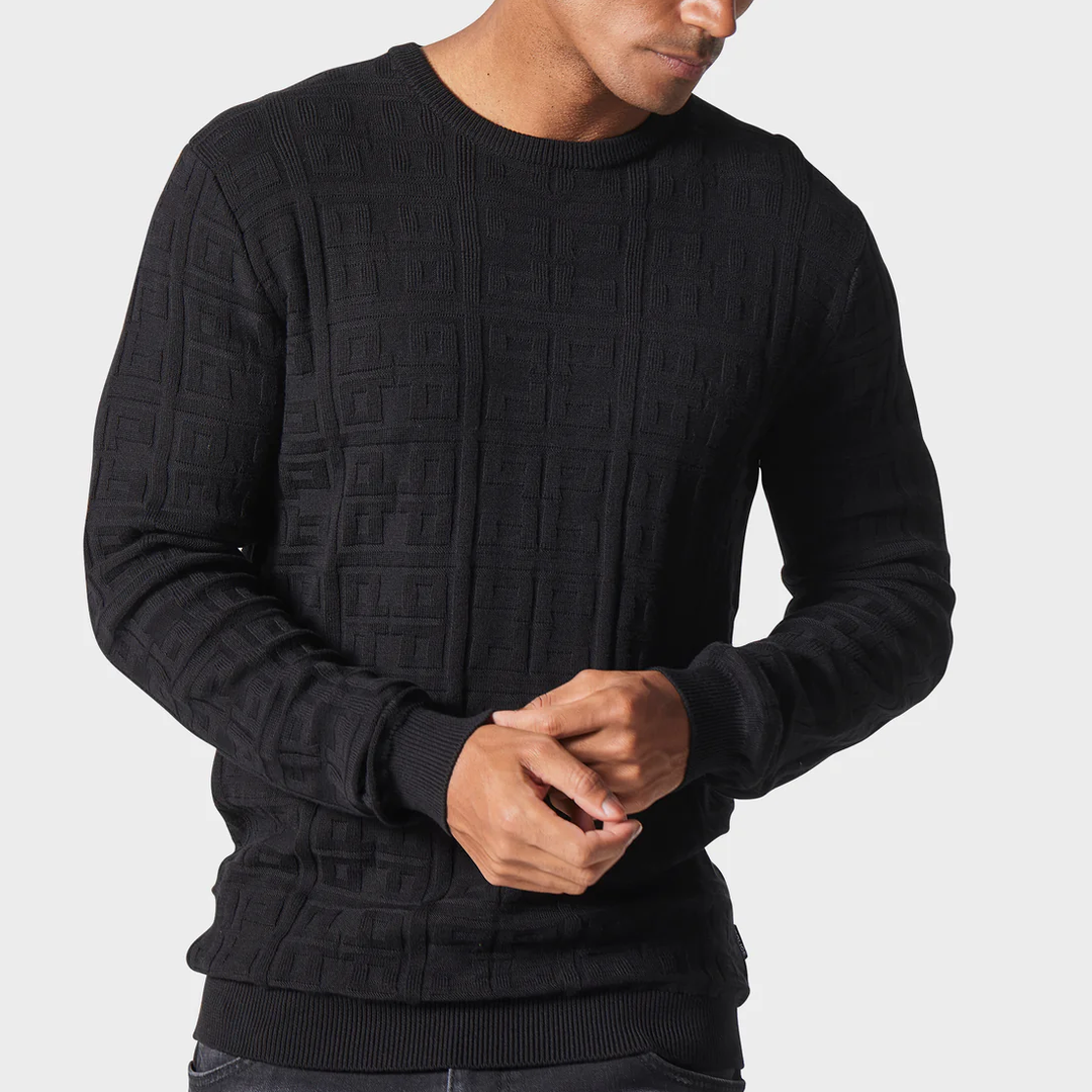 Men s Police Divisa Textured Knitted Jumper Black Urban Menswear