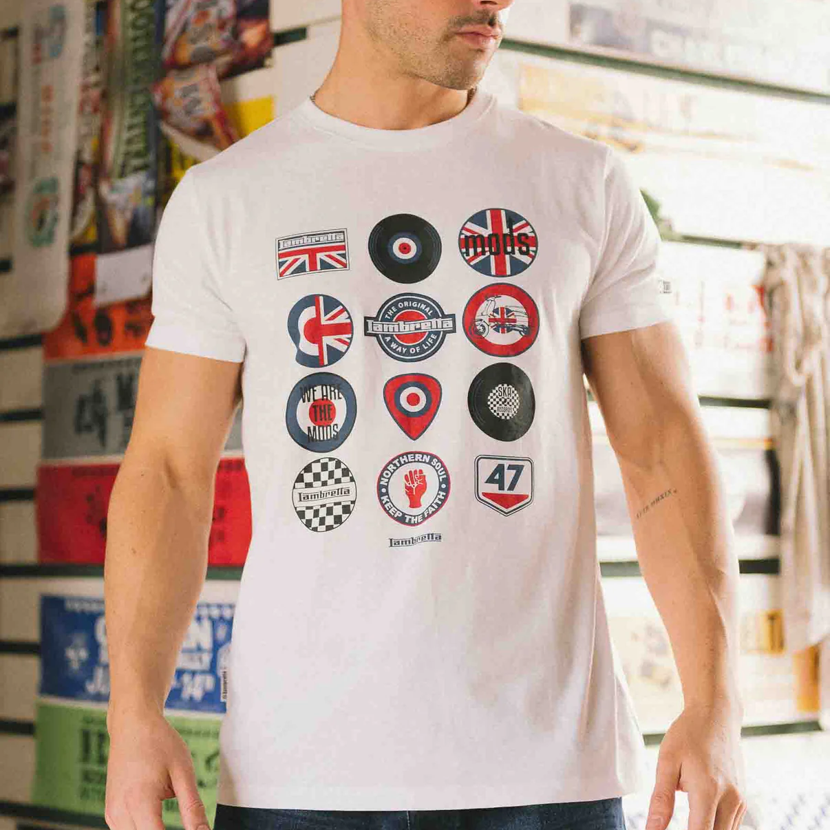Lambretta Mod Badges T-Shirt White