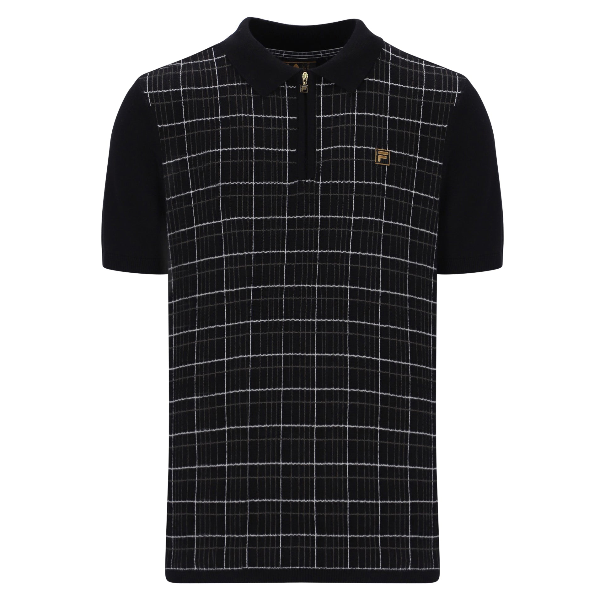Fila Gold Enzo Check Knit Polo Shirt Black