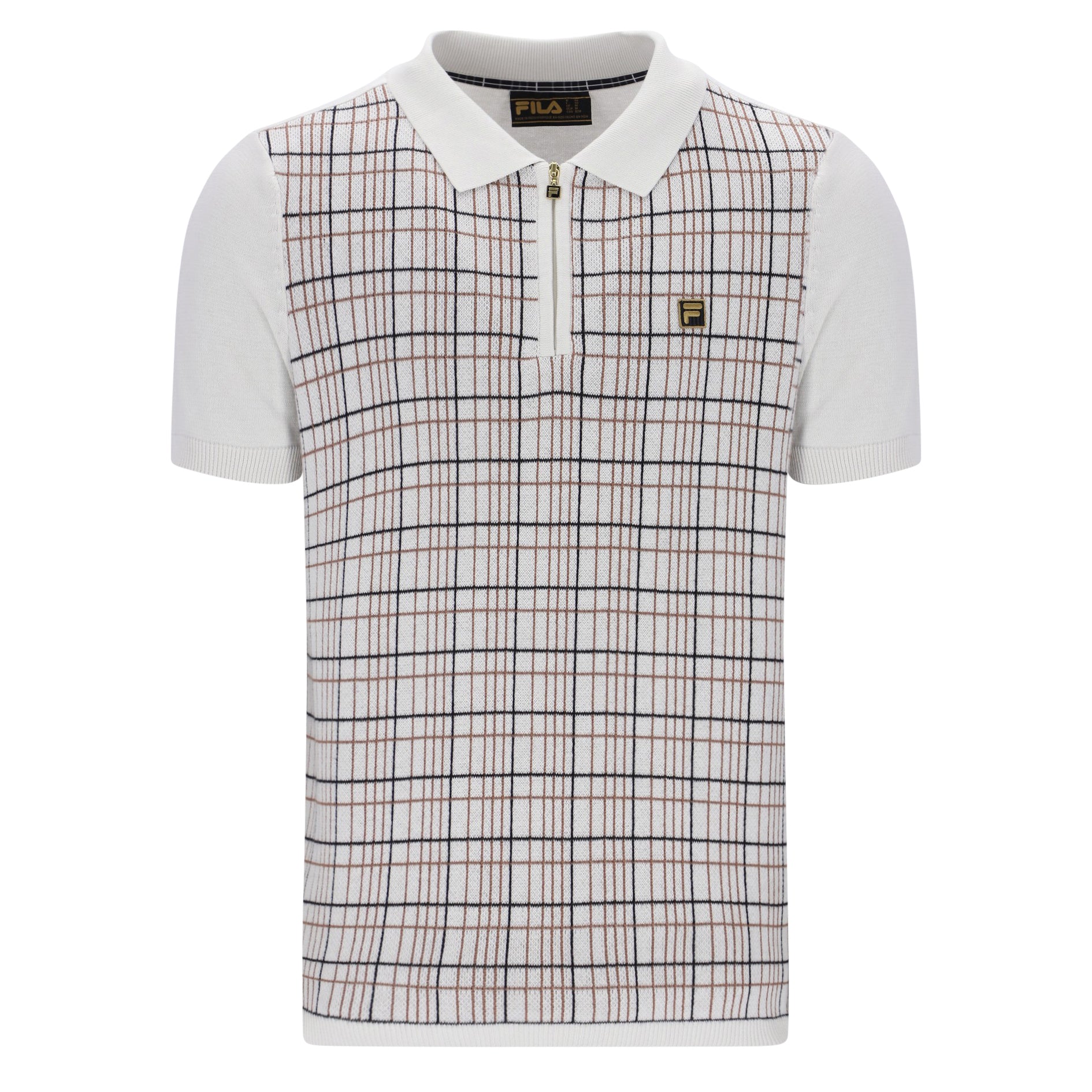 Fila Gold Enzo Check Knit Polo Shirt White