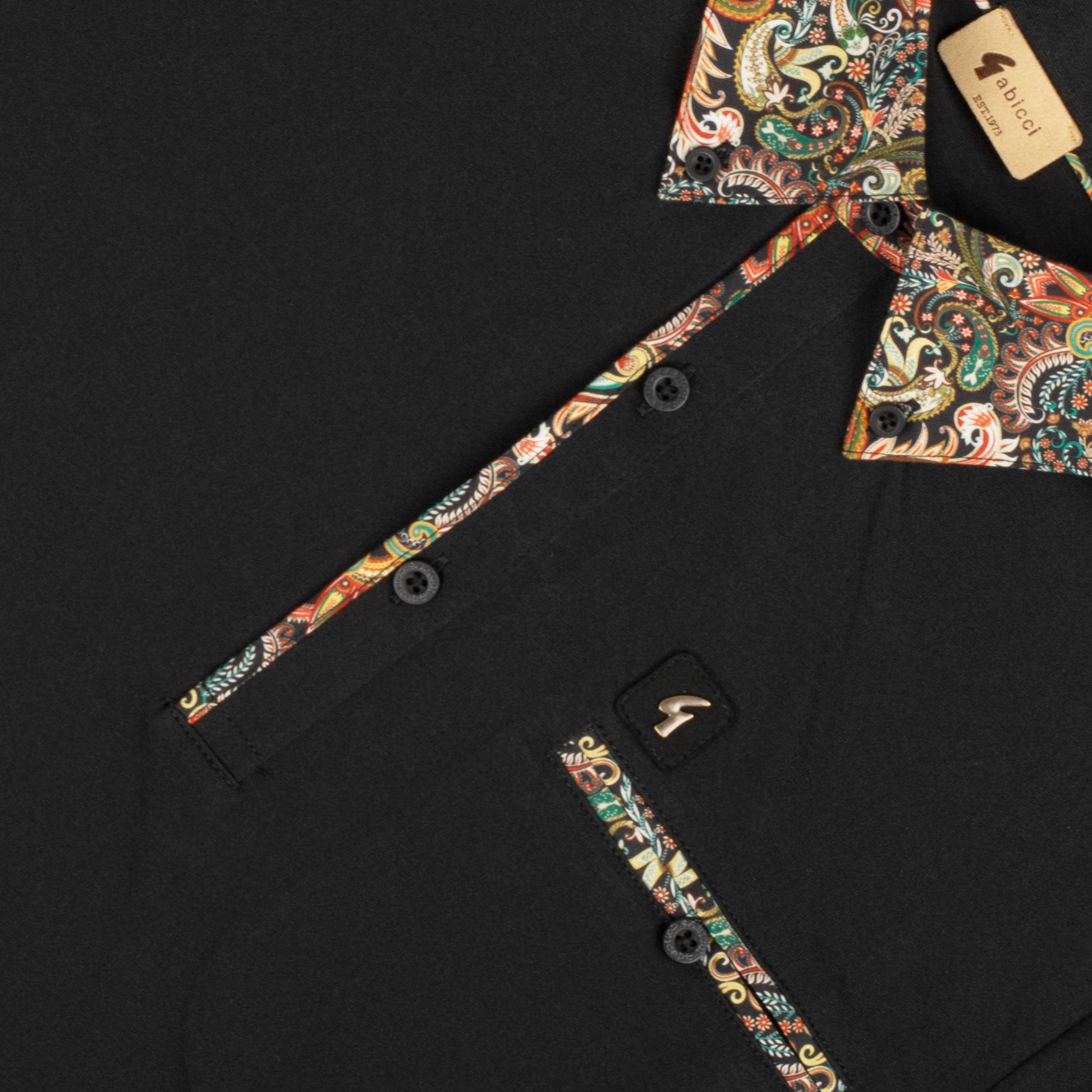 Gabicci Vintage Mooreland Paisley Polo Shirt Black Men's