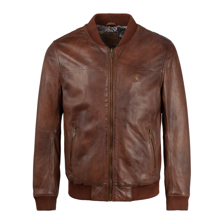 Gabicci Vintage Leather Bomber Jacket Brown