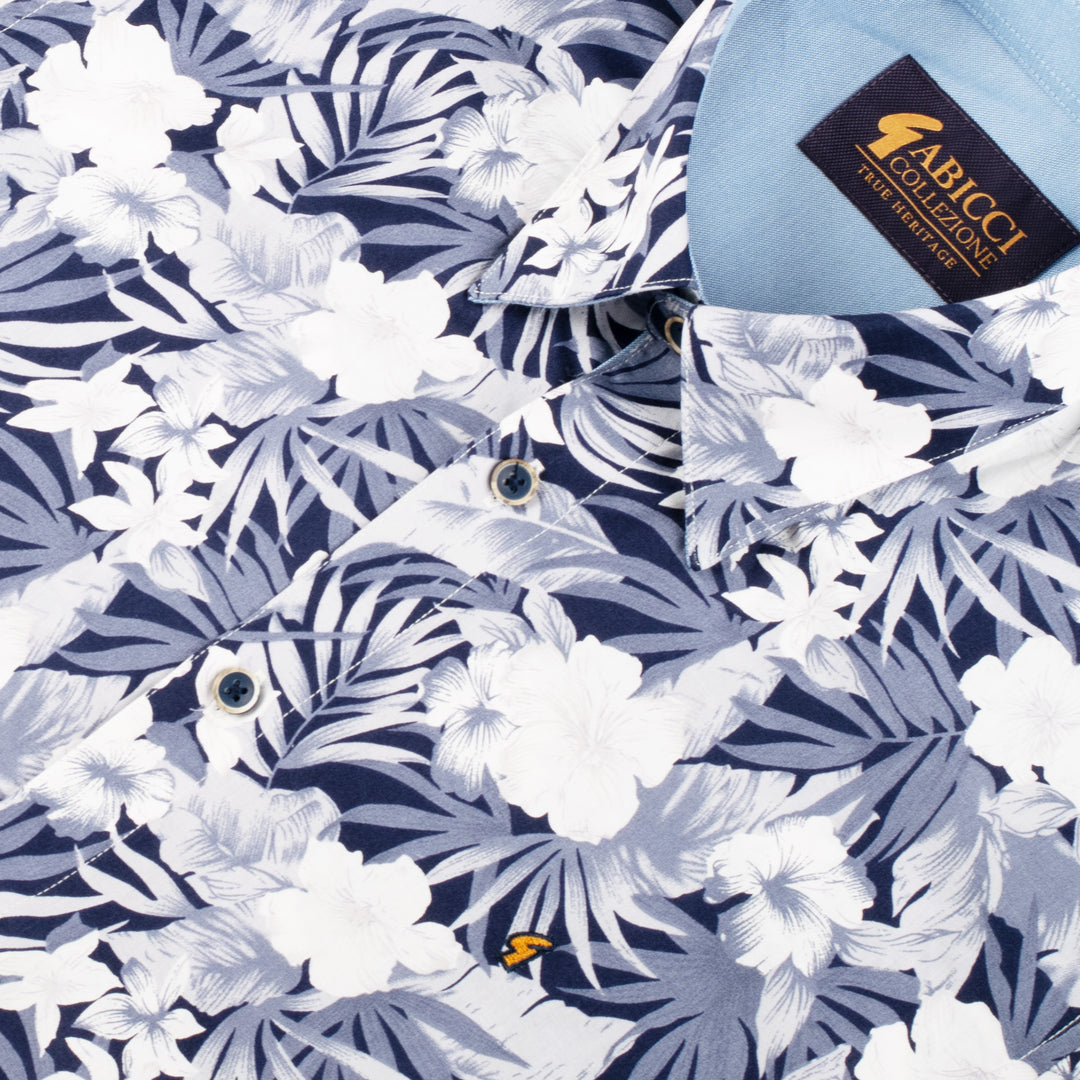 Gabicci Classic Floral Print Shirt White/Navy