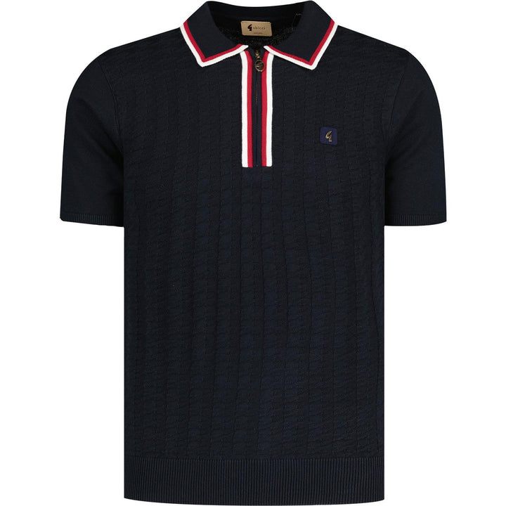 Gabicci Vintage Garner Dogtooth Knit Polo Shirt Navy